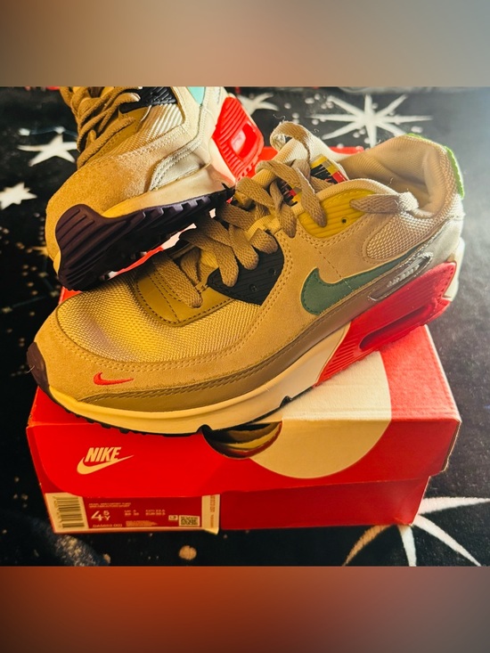 Nike Shoes - Nike Air Max 90 Low-Top Sneakers - Teal Swoosh, Red Midsole, Yellow Eyelet